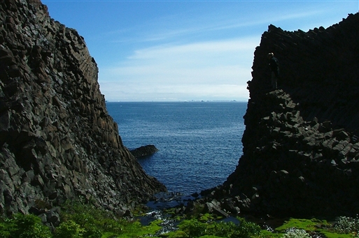 The Disko bay between the steep basalt rocks