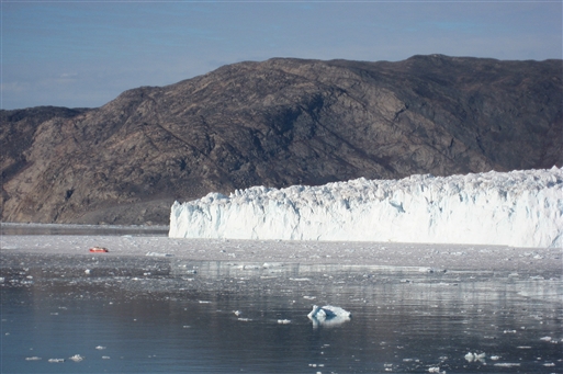 The Eqi glacier. Please note the small red ship - same ship as the last picture!