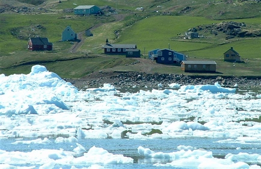 The settlement of Qassiarsuk at the edge of the ice-packed Erik's fjord