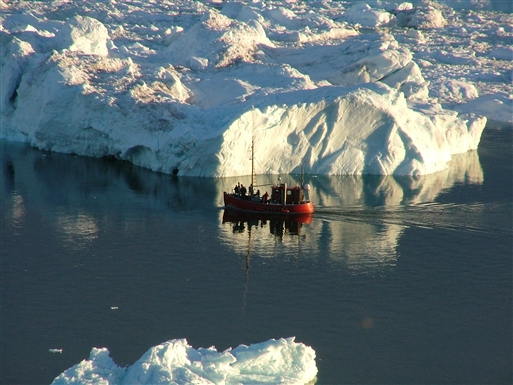 One of the boats taking tourists into the icepacked waters around Ilulissat Icefiord