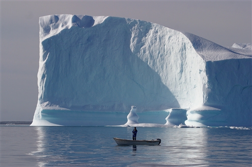 Local hunter looking for seals in the icepacked waters around Ilulissat