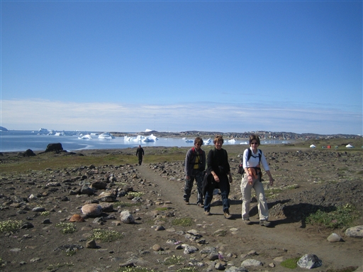 Trekking on the Disko Island near Qeqertarsuaq