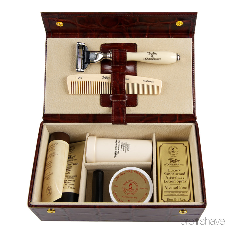 Taylor Of Old Bond Street Luksus Grooming kit, Brunt skind m. ruskindsfor