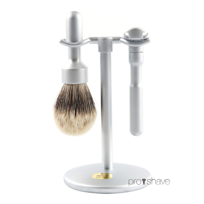 Merkur Futur Barbersæt - Skraber, børster og holder, Satin Finish