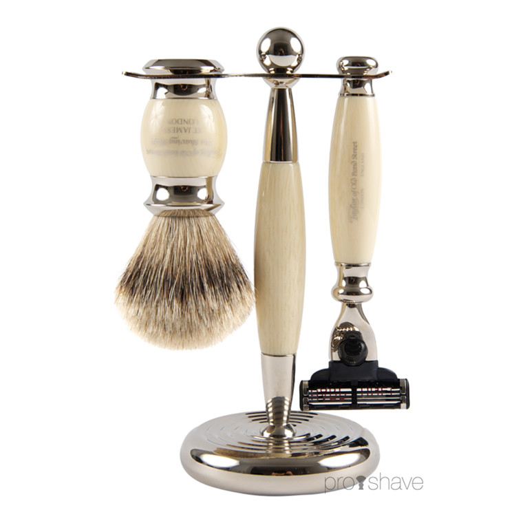 Taylor Of Old Bond Street Barbersæt med Mach3 Skraber, Barberkost og holder, imit. elfenben