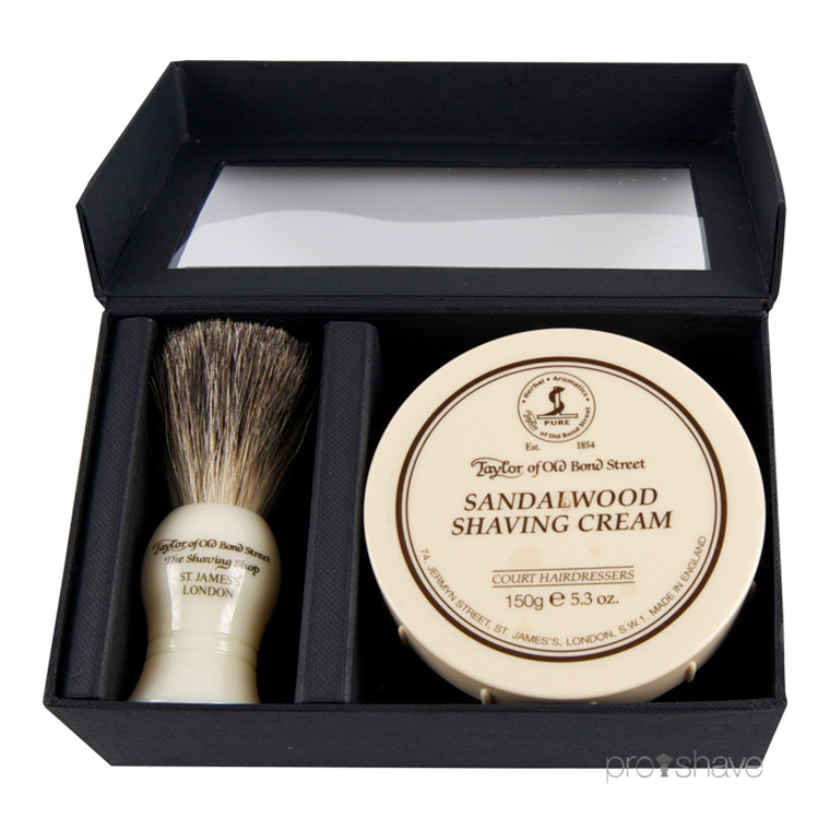 Taylor Of Old Bond Street Gaveæske med Barberkost og Barbercreme, Sandeltræ