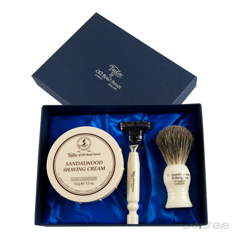 Taylor Of Old Bond Street Gaveæske med Skraber, Barberkost og Barbercreme, Sandeltræ