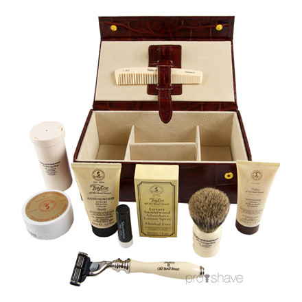 Taylor Of Old Bond Street Luksus Grooming kit, Brunt skind m. ruskindsfor