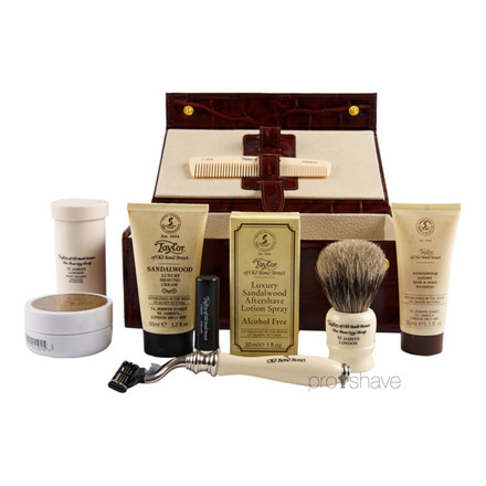 Taylor Of Old Bond Street Luksus Grooming kit, Brunt skind m. ruskindsfor