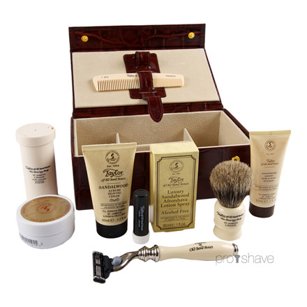 Taylor Of Old Bond Street Luksus Grooming kit, Brunt skind m. ruskindsfor