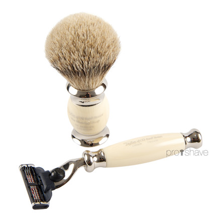Taylor Of Old Bond Street Barbersæt med Mach3 Skraber, Barberkost og holder, imit. elfenben