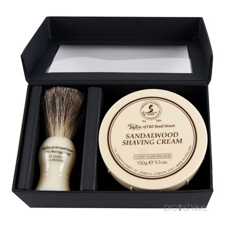 Taylor Of Old Bond Street Gaveæske med Barberkost og Barbercreme, Sandeltræ