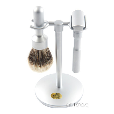 Merkur Futur Barbersæt - Skraber, børster og holder, Satin Finish
