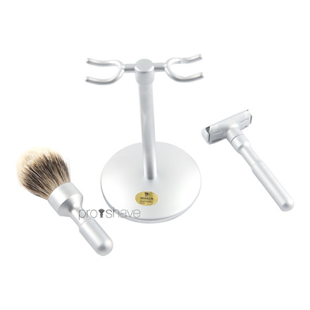 Merkur Futur Barbersæt - Skraber, børster og holder, Satin Finish