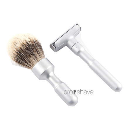 Merkur Futur Barbersæt - Skraber, børster og holder, Satin Finish