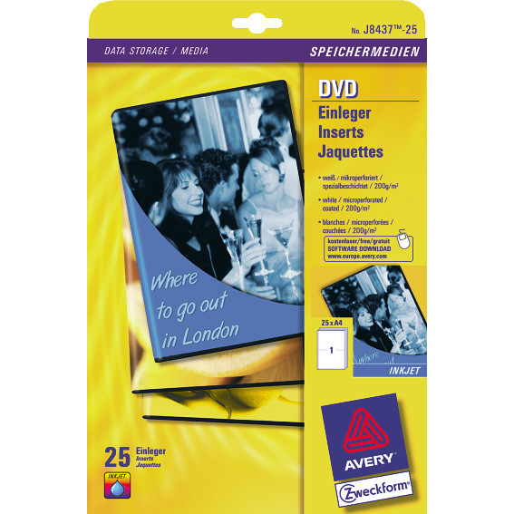 DVD OMSLAG COVER INKJET /25 STK AVERY J8437
