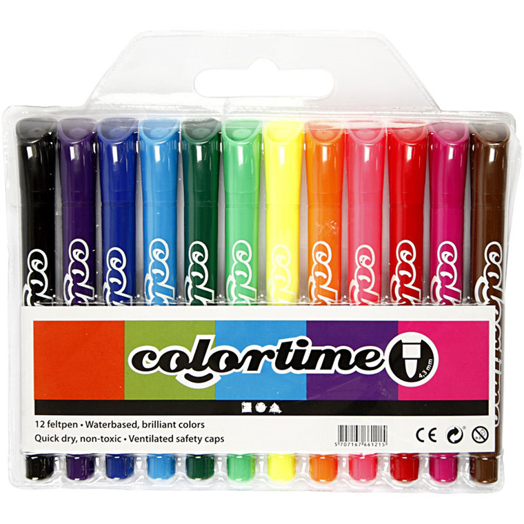 Colortime Tusch, 4,3 mm streg, standard farver, 12 ass.