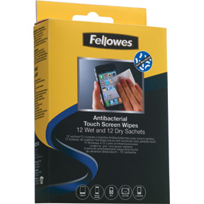 Fellowes 12 Virashield Wet and Dry Screen Cleaning Wipes