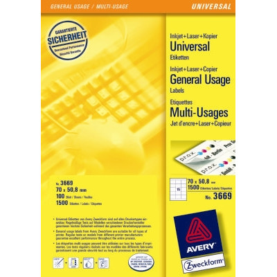 Avery universal etiketter, hvide, 70 x 50,8 mm - 3669