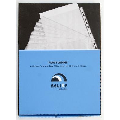 PLASTLOMME A4 RELIEF FINE BASIC REFLEKSFRI 100 STK. PR. PAKKE