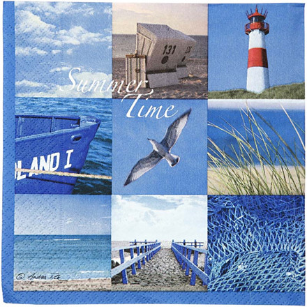 Servietter, 33x33 cm, Sommer ved havet, 20 stk.
