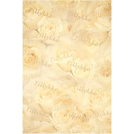 Printet Karton, 21x30 cm, creme, tillykke, 25 ark