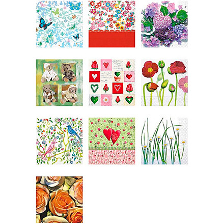 Serviet-sortiment, 33x33 cm, blomster, 50 ass.