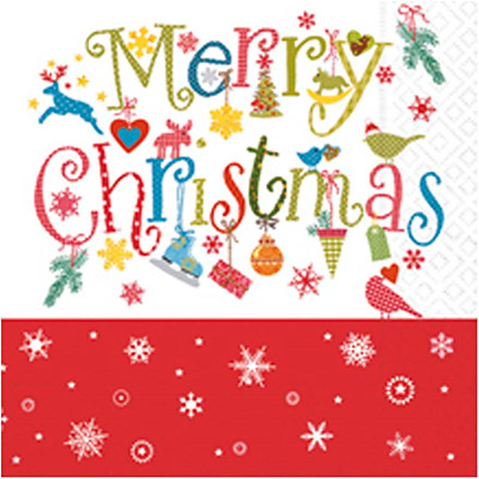 Servietter, 33x33 cm, Merry Christmas, 20 stk.