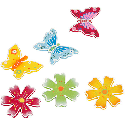 Træstickers, 35 mm, sommerfugle og blomster, 10 ass.