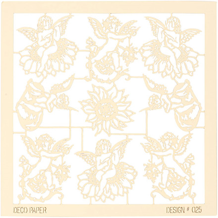 Lasercut dekoark, julemotiver, 12x12 cm, creme, engle og blomster, 1 ark