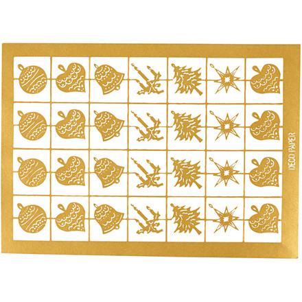 Lasercut dekoark, julemotiver, 10,5x15 cm, guld, julemotiver, 1 ark