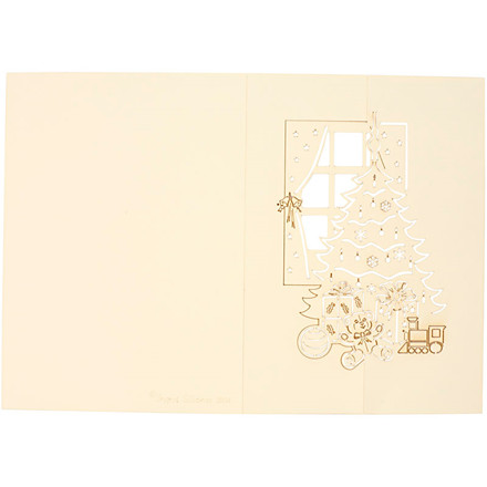 Lasercut julekort, 14,5x21 cm, creme, juletræ, 2 stk.
