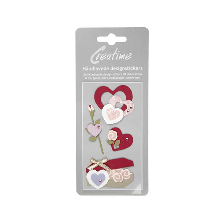 Håndlavede stickers, 5-6 cm, Hjerte, 1 ark