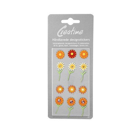 Håndlavede stickers, 5-6 cm, Orange blomster, 1 ark