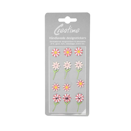 Håndlavede stickers, 5-6 cm, Rosa blomster, 1 ark
