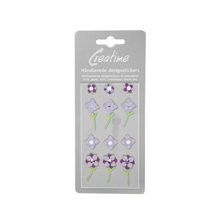 Håndlavede stickers, 5-6 cm, Lilla blomster, 1 ark