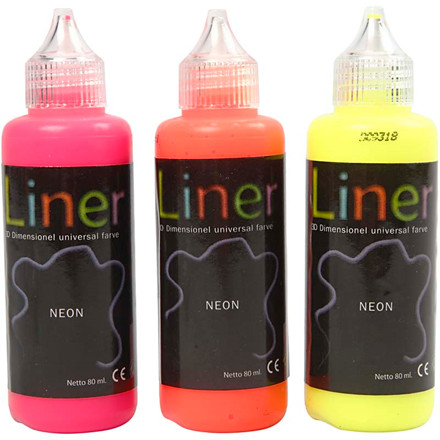 3D Liner - sortiment, neon farver, 3x80 ml