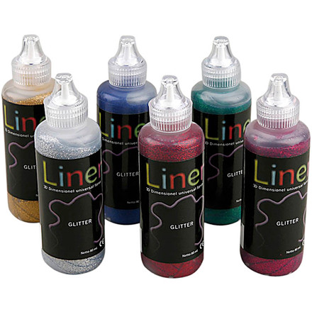 3D Liner glitter - sortiment, metallic farver, 6x80 ml