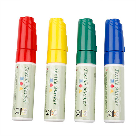 Textile Marker, 7 mm streg, rød, gul, grøn, blå, 4 ass.