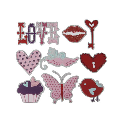 Clear Shape stickers, 2-4 cm, Love, 32 ass.