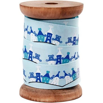 Grosgrain bånd, 20 mm, lys blå, huse, 3 m