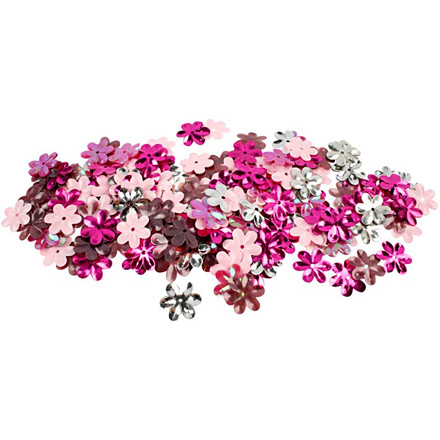 Blomster pailletter, 15 mm, pink harmoni, 10 g
