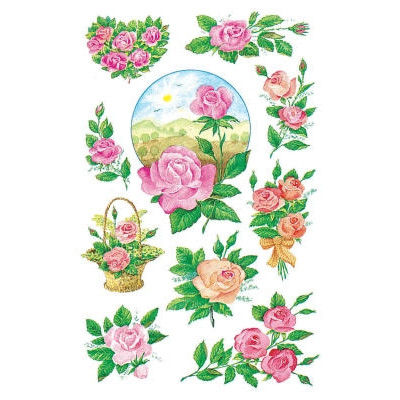 STICKERS LYSERØDE ROSER /3 ARK