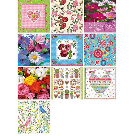 Serviet-sortiment, 33x33 cm, blomster, 50 ass.