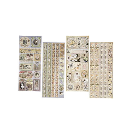 Decoupagestickers - Romantik, 12,5x30 cm, lilla/beige, 4 ass.