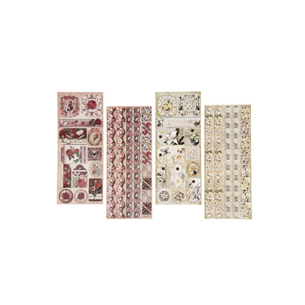 Decoupagestickers - Romantik, 12,5x30 cm, rosa/hvid, 4 ass.