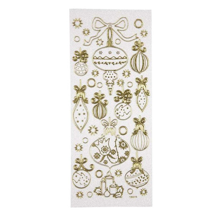 Glitterstickers, 10x24 cm, guld, Julekugler, 1 ark