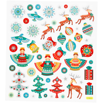 Fancy Glitterstickers, 15x16,5 cm, russisk jul, 1 ark