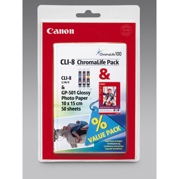 Canon CLI-8 C/M/Y & 10x15 GP-501 (50)