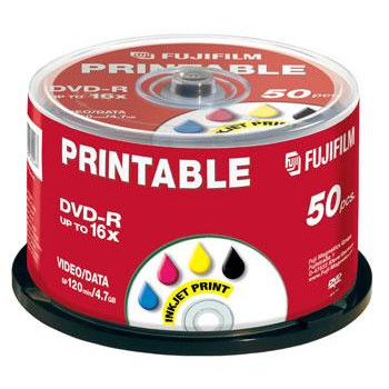 Fuji DVD-R 4.7 GB 16x Cakebox Printable Ink hvid (50)